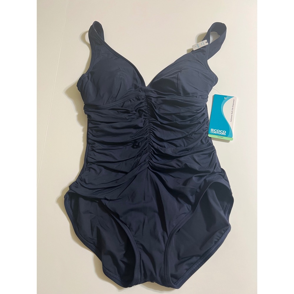 Coco Contours Womens One Piece Swimsuit Twilight Navy Blue 10/34C NWT